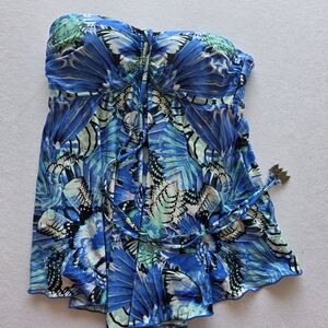 Seafolly Strapless Blue and Green Butterfly Swim Top